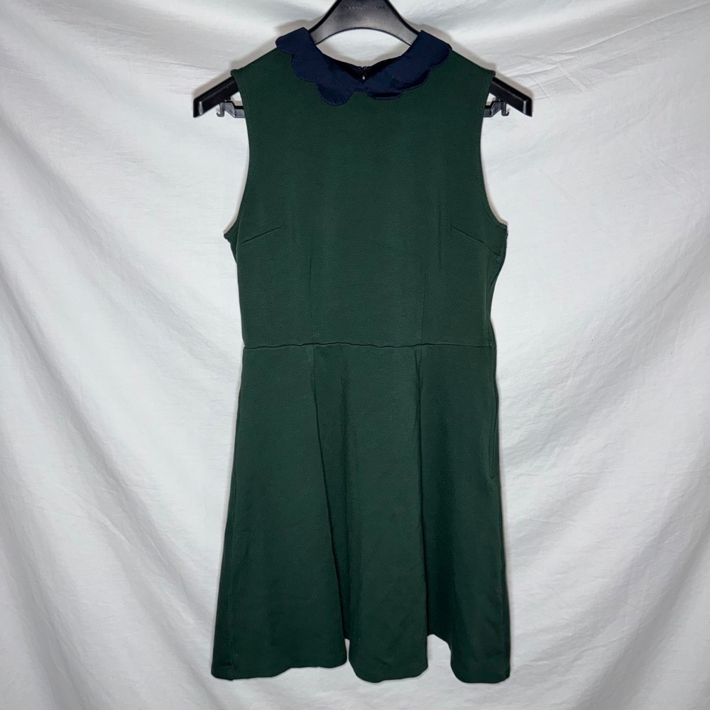 ModCloth Green All Polished Up Ponte Knit Dress Navy Scalloped Collar Large